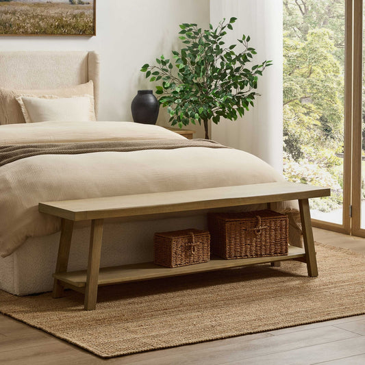 Eliza Wooden Shelf Bench - Light Wood - DUSK