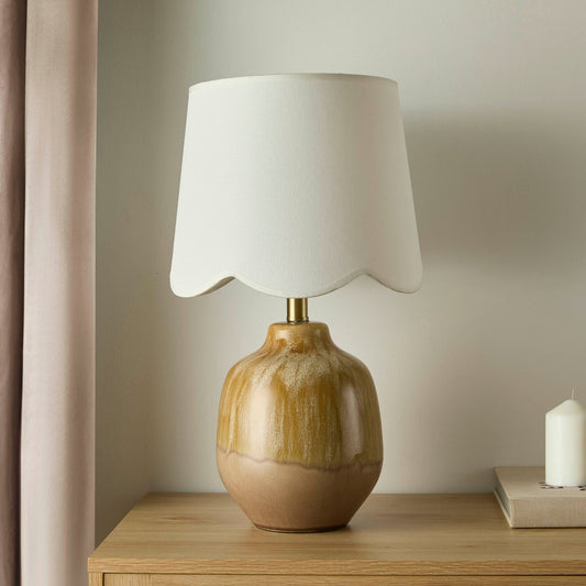 Emer Scallop Edge Reactive Glaze Table Lamp - Brown/White - DUSK