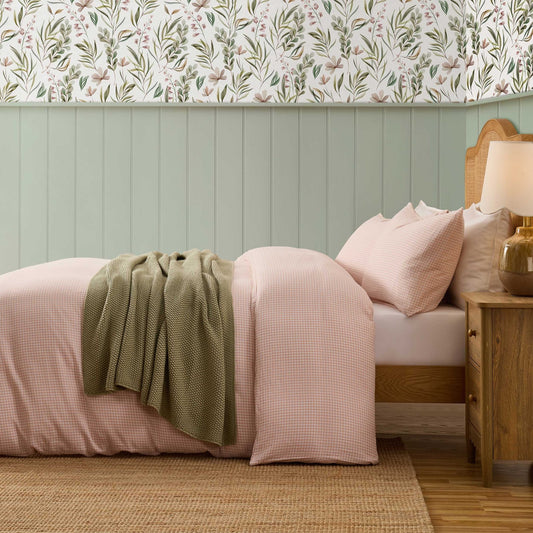 Faro Muslin Gingham Duvet Cover & Pillowcase Set - Blush Pink - DUSK