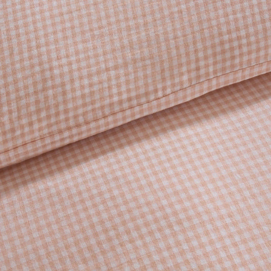 Faro Muslin Gingham Duvet Cover & Pillowcase Set - Blush Pink - DUSK