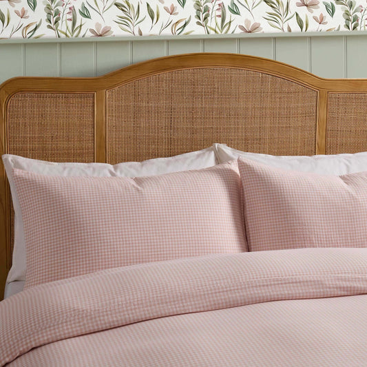 Faro Muslin Gingham Duvet Cover & Pillowcase Set - Blush Pink - DUSK