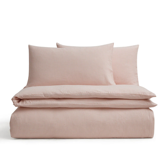 Faro Muslin Gingham Duvet Cover & Pillowcase Set - Blush Pink - DUSK