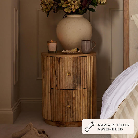 Finley Mango Wood 2 Drawer Bedside Table - Natural - DUSK