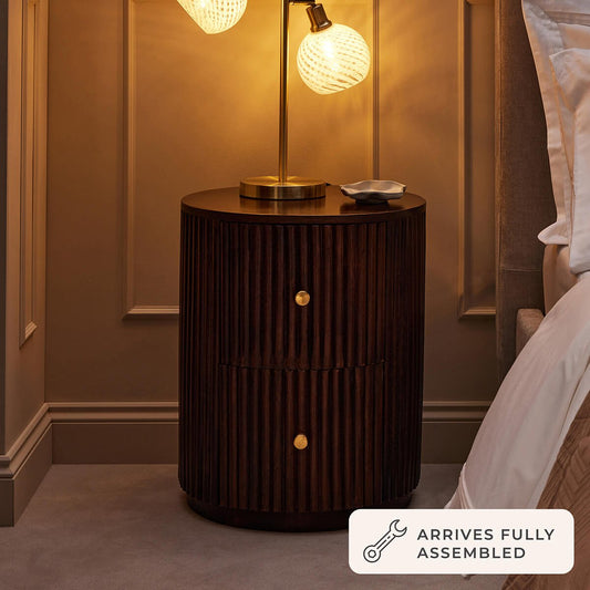 Finley Mango Wood 2 Drawer Bedside Table - Walnut - DUSK