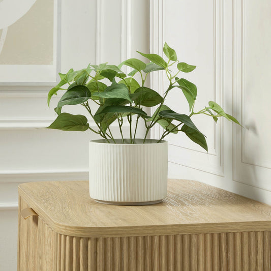 Flora Ribbed Clay Plant Pot - White - DUSK