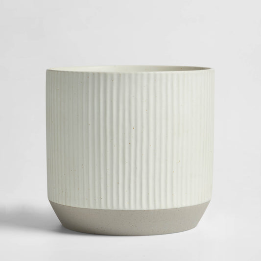 Flora Ribbed Clay Plant Pot - White - DUSK