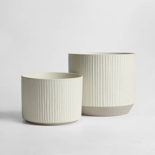 Flora Ribbed Clay Plant Pot - White - DUSK