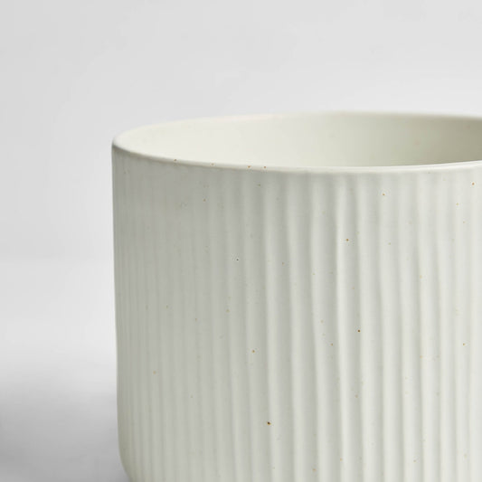 Flora Ribbed Clay Plant Pot - White - DUSK