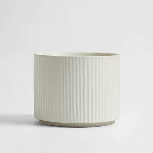 Flora Ribbed Clay Plant Pot - White - DUSK