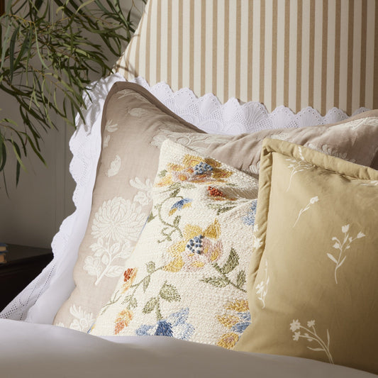 Floral Jacquard Embroidered Cushion Cover - Blue - DUSK
