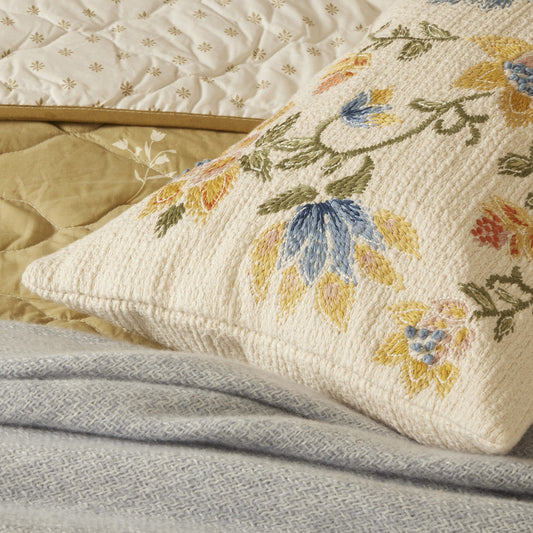 Floral Jacquard Embroidered Cushion Cover - Blue - DUSK