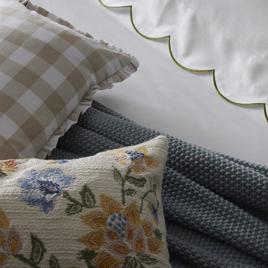 Floral Jacquard Embroidered Cushion Cover - Blue - DUSK