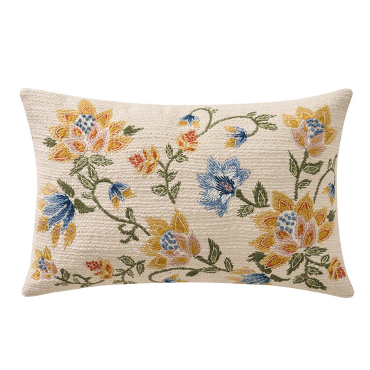 Floral Jacquard Embroidered Cushion Cover - Blue - DUSK
