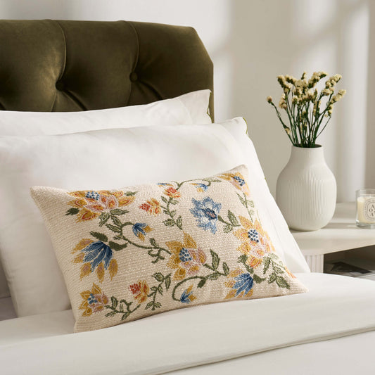 Floral Jacquard Embroidered Cushion Cover - Blue - DUSK