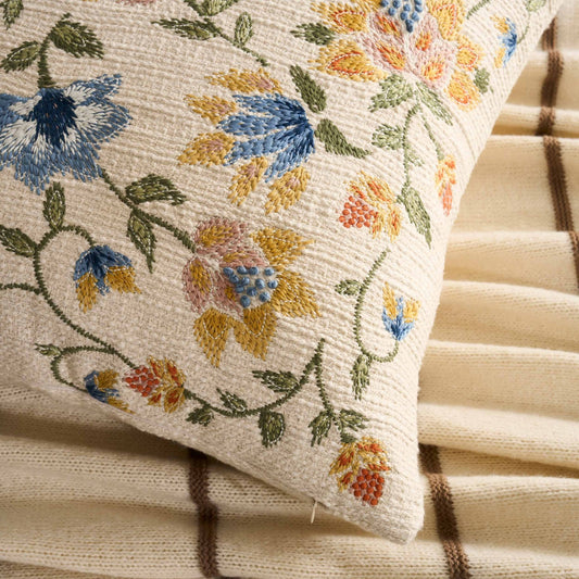 Floral Jacquard Embroidered Cushion Cover - Blue - DUSK