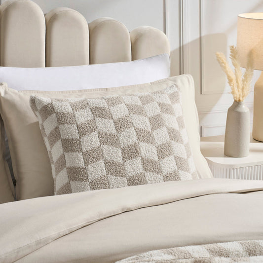 Fluffy Knit Checkboard Cushion Cover - Natural - DUSK