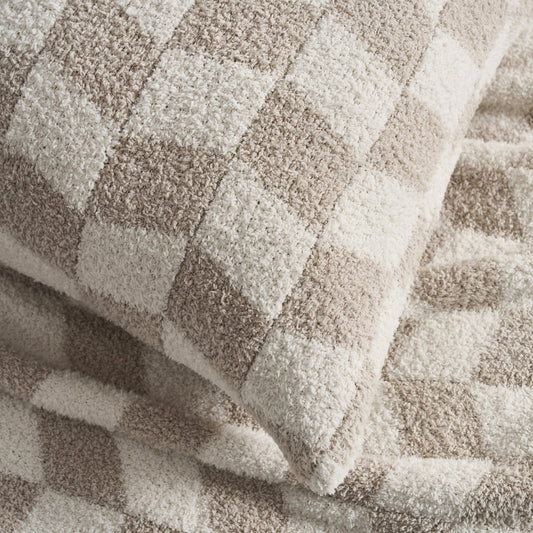 Fluffy Knit Checkboard Cushion Cover - Natural - DUSK