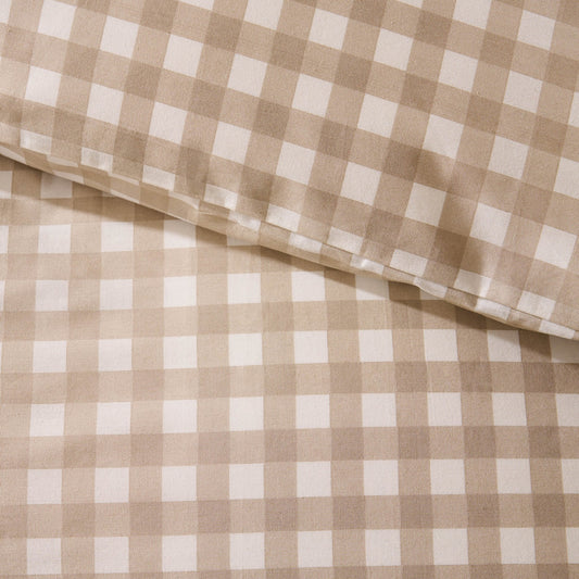 Gabriella Gingham 100% Cotton Duvet Cover and Pillowcase Set - Natural - DUSK