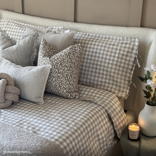 Gabriella Gingham 100% Cotton Duvet Cover and Pillowcase Set - Natural - DUSK