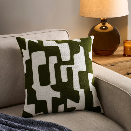 Geometric Jacquard Cushion Cover - Dark Green - DUSK