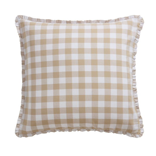 Gingham Square Frill Edge Cushion Cover - Natural - DUSK