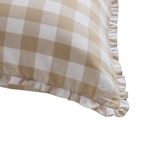 Gingham Square Frill Edge Cushion Cover - Natural - DUSK