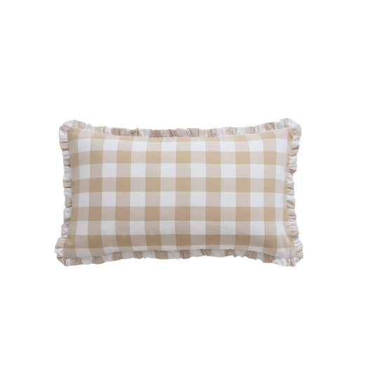 Gingham Square Frill Edge Cushion Cover - Natural - DUSK