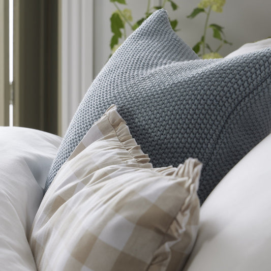 Gingham Square Frill Edge Cushion Cover - Natural - DUSK