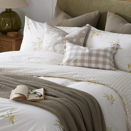 Gingham Square Frill Edge Cushion Cover - Natural - DUSK