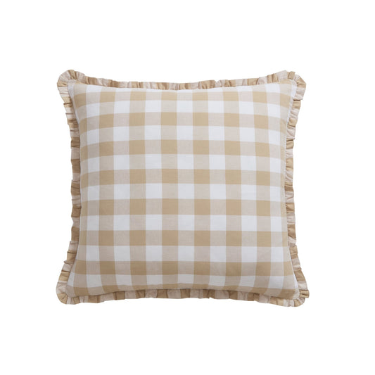 Gingham Square Frill Edge Cushion Cover - Natural - DUSK
