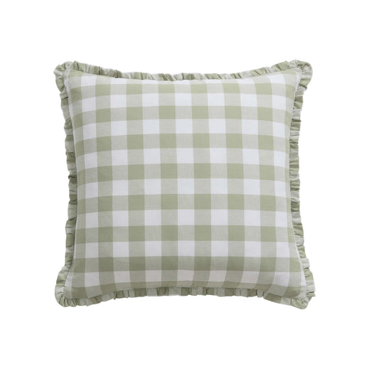 Gingham Square Frill Edge Cushion Cover - Sage - DUSK