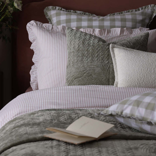 Gingham Square Frill Edge Cushion Cover - Sage - DUSK