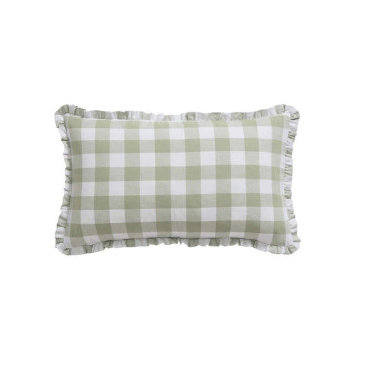Gingham Square Frill Edge Cushion Cover - Sage - DUSK