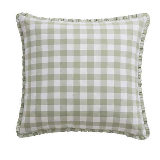 Gingham Square Frill Edge Cushion Cover - Sage - DUSK