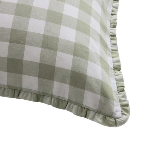 Gingham Square Frill Edge Cushion Cover - Sage - DUSK