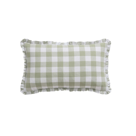 Gingham Square Frill Edge Sofa Cushion Cover - Sage - DUSK