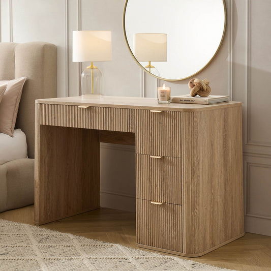 Hattie Large Dressing Table with Drawers - Light Wood - DUSK