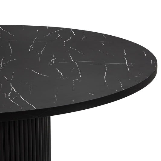 Hattie Panel Round 4 - 6 Seater Dining Table - Black Marble - DUSK
