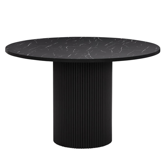 Hattie Panel Round 4 - 6 Seater Dining Table - Black Marble - DUSK