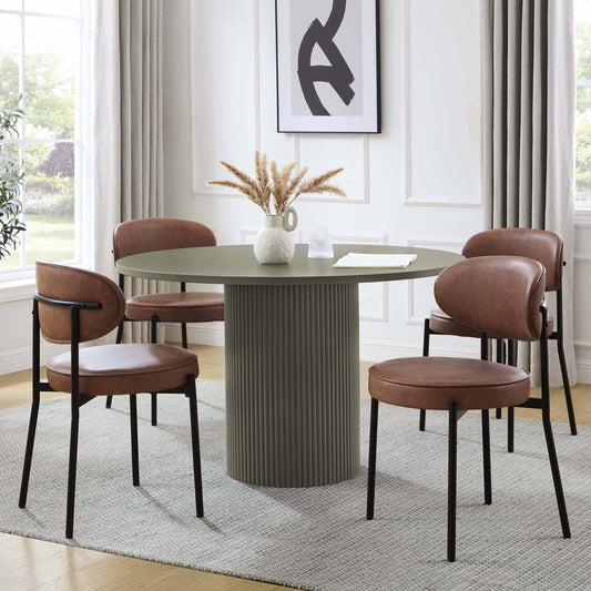 Hattie Panel Round 4 - 6 Seater Dining Table - Vetiver - DUSK