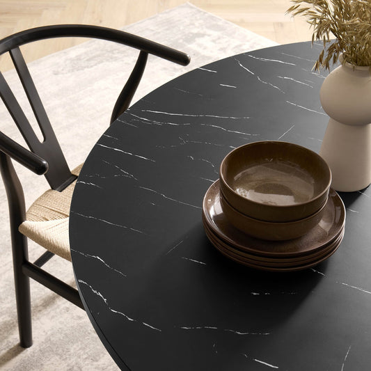 Hattie Panel Round 4 - 6 Seater Pedestal Dining Table - Black Marble - DUSK