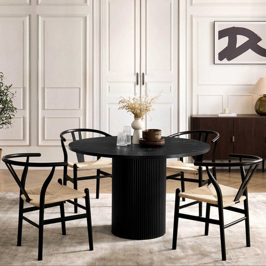 Hattie Panel Round 4 - 6 Seater Pedestal Dining Table - Black Marble - DUSK