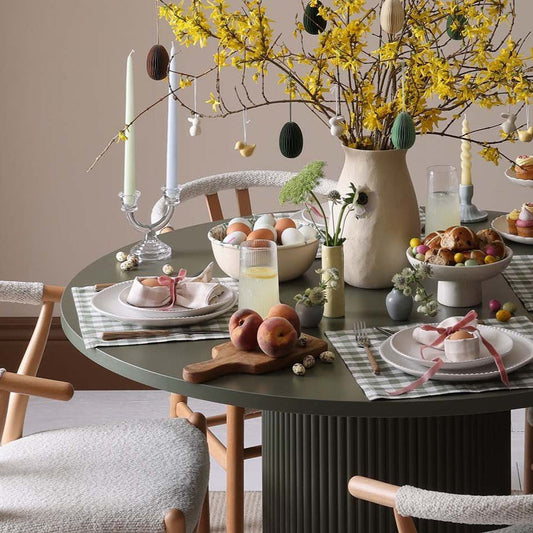 Hattie Panel Round 4 - 6 Seater Pedestal Dining Table - Vetiver - DUSK