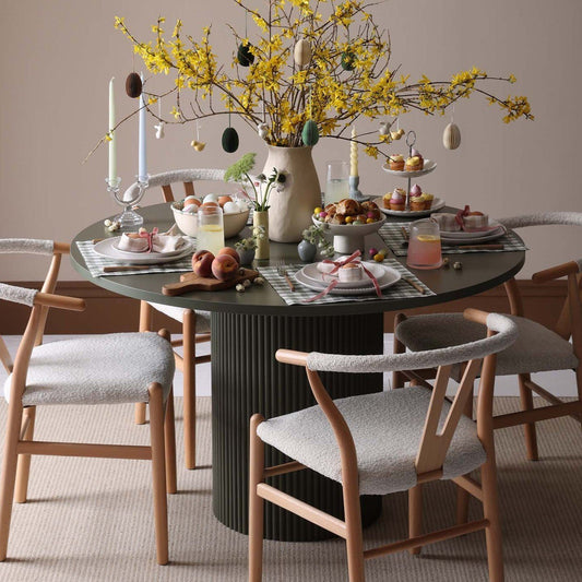 Hattie Panel Round 4 - 6 Seater Pedestal Dining Table - Vetiver - DUSK