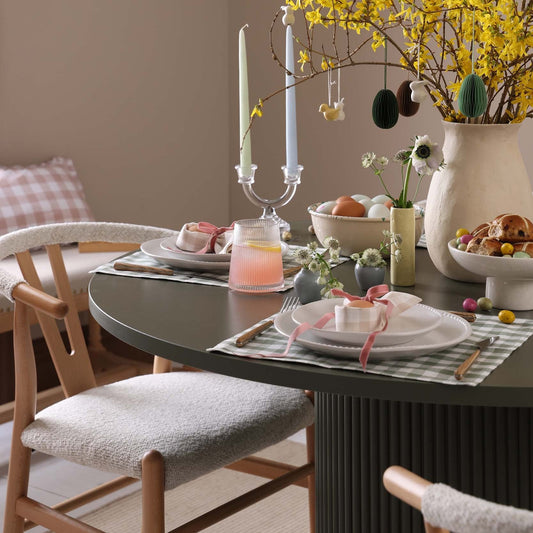 Hattie Panel Round 4 - 6 Seater Pedestal Dining Table - Vetiver - DUSK