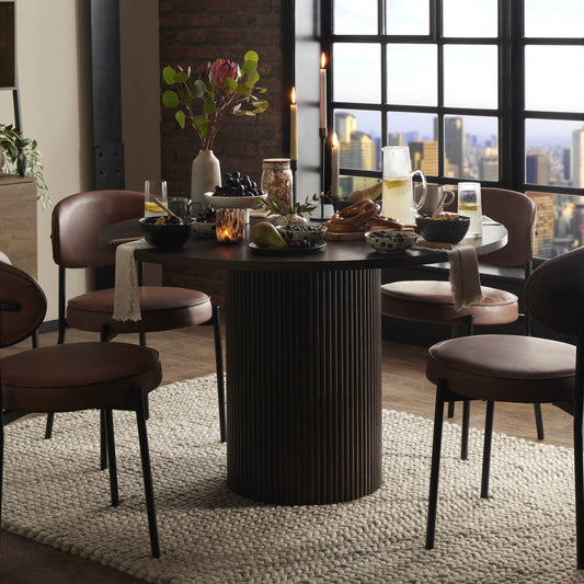 Hattie Panel Round 4 - 6 Seater Pedestal Dining Table - Walnut - DUSK