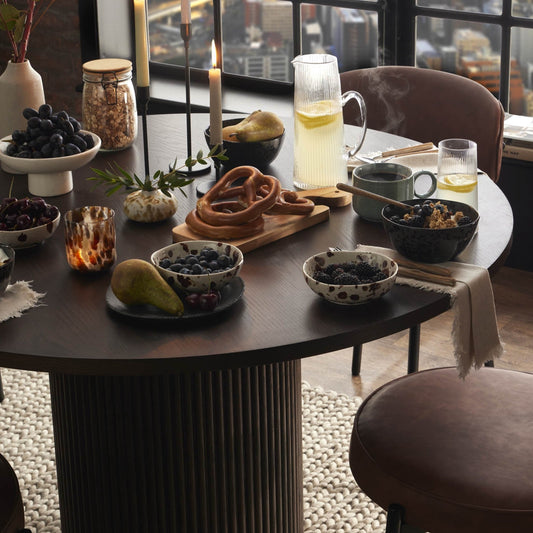 Hattie Panel Round 4 - 6 Seater Pedestal Dining Table - Walnut - DUSK