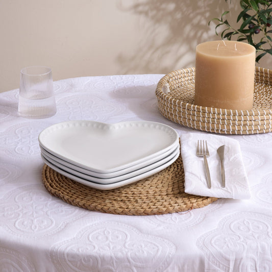 Heart Shaped Set of 4 Dinner Plates - White - DUSK