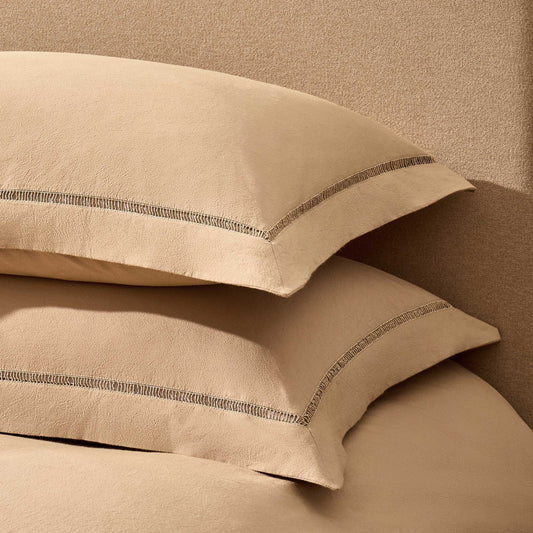 Imogen 100% Cotton Ladder Edge Duvet Cover & Pillowcase Set - Light Taupe - DUSK