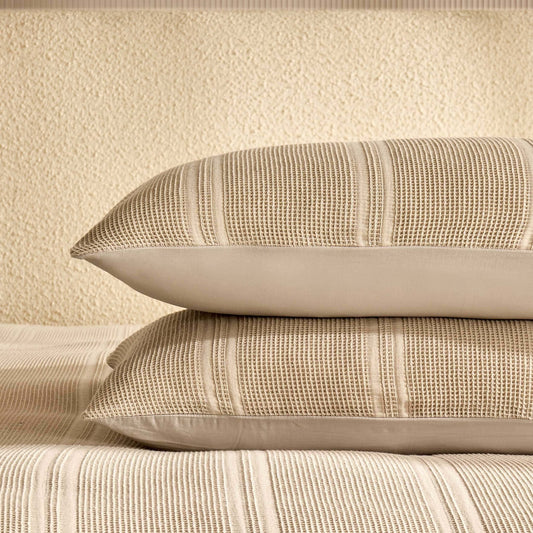 Jessie 100% Cotton Waffle Stripe Duvet Cover & Pillowcase Set - Grey - DUSK